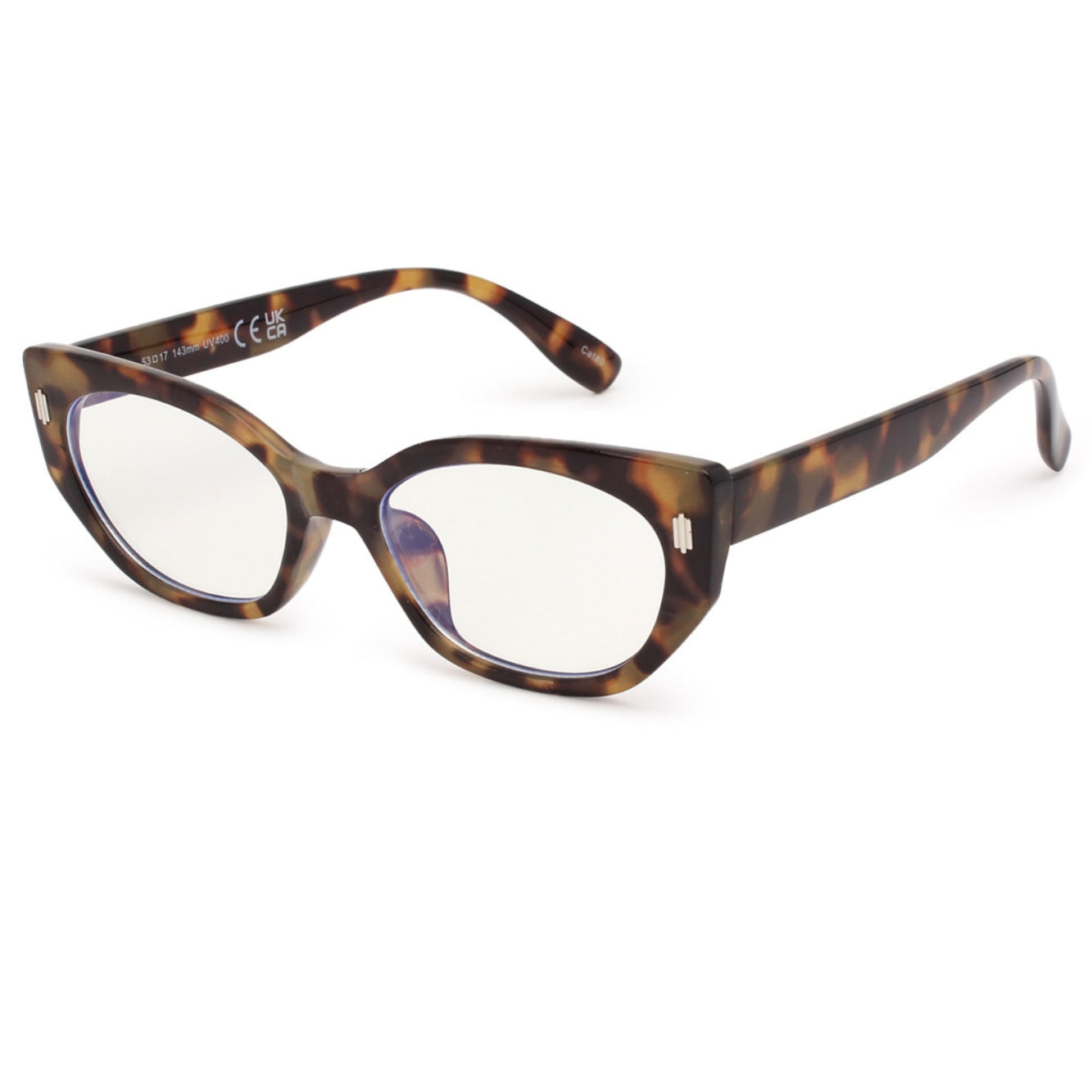 A sharp tort cat eye blue light frame with attitude.
