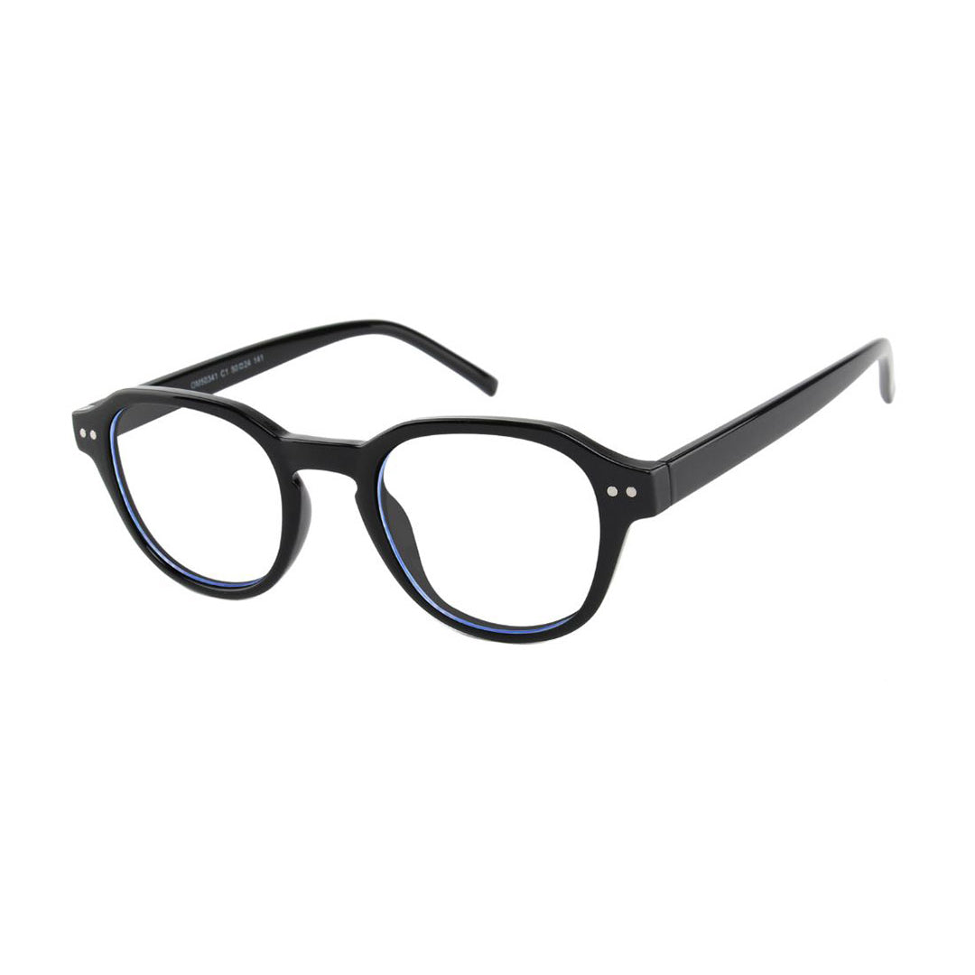 round blue light black glasses with details