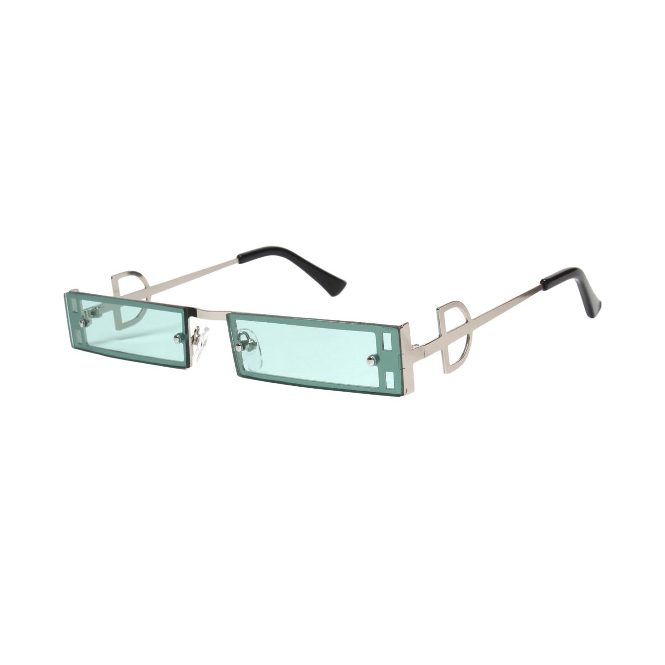 Sunglasses with thin metal frame and green lenses