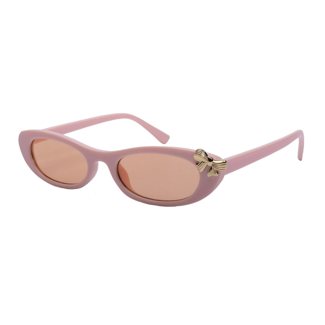 Pink sunglasses with a decorative gold  bow 