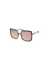 Sunglasses with a black frame and pink-tinted lenses