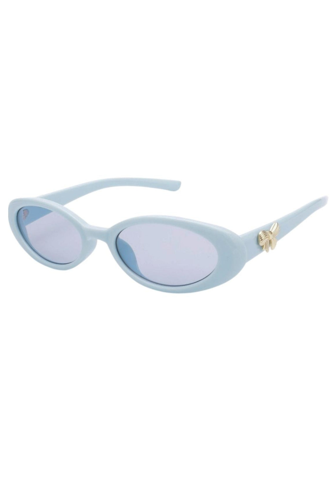 Baby blue sunglasses with gold bow