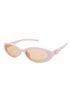 Pink sunglasses with gold lenses and a gold bow