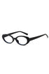 A pair of round frame black with blue light protective lenses.