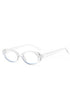 A pair of round frame clear blue light   lenses.