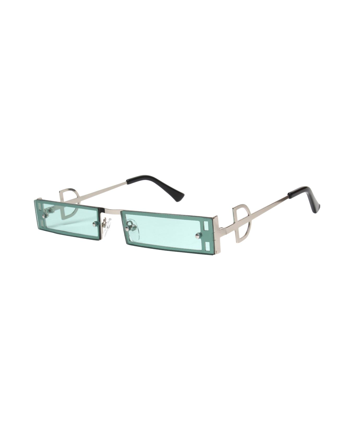 Sunglasses with thin metal frame and green lenses 