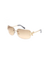 A pair of sunglasses with gold-colored frames and brown lenses, featuring a butterfly design on one side.
