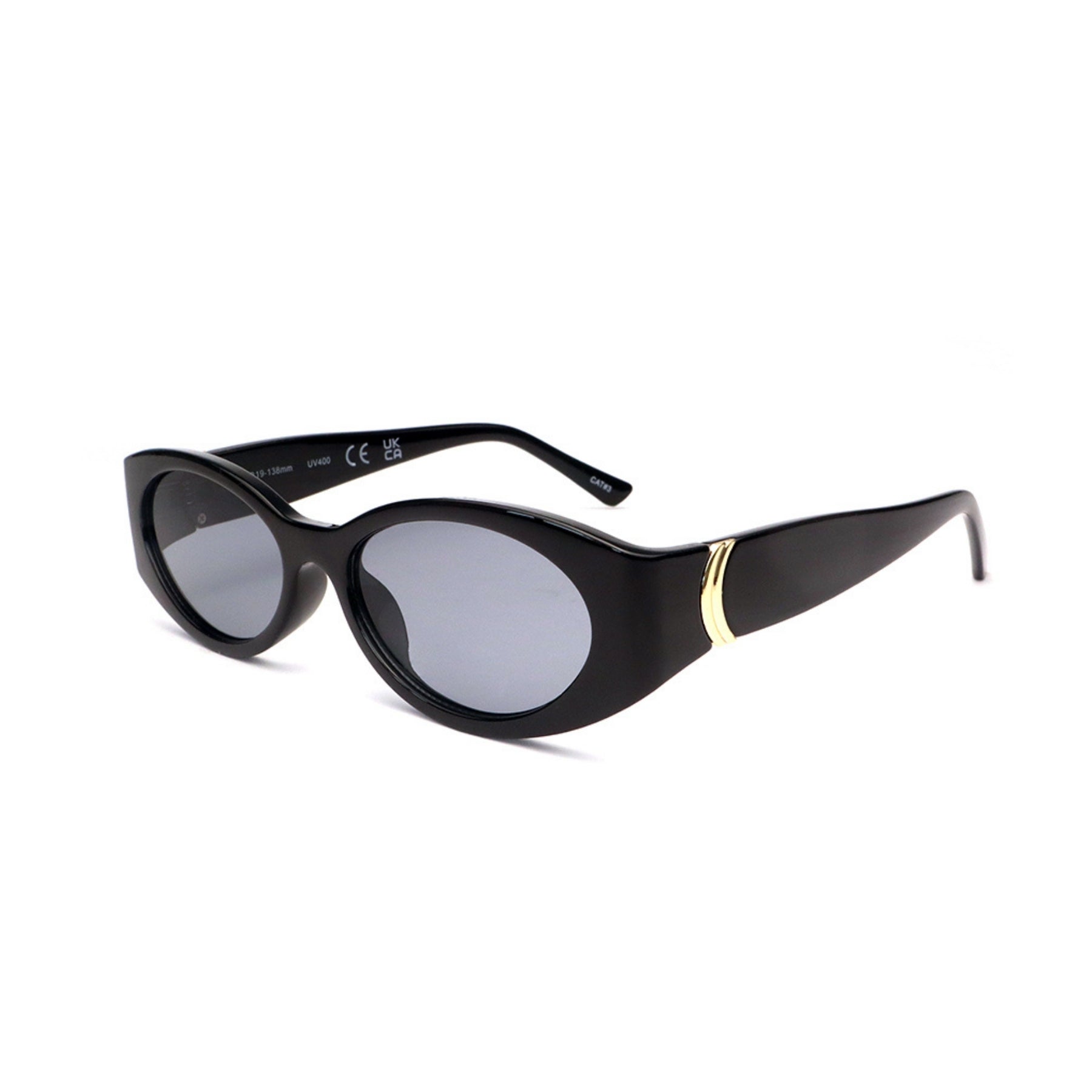 Stylish cat eye sunglasses with gold accents, offering UV and blue light protection.