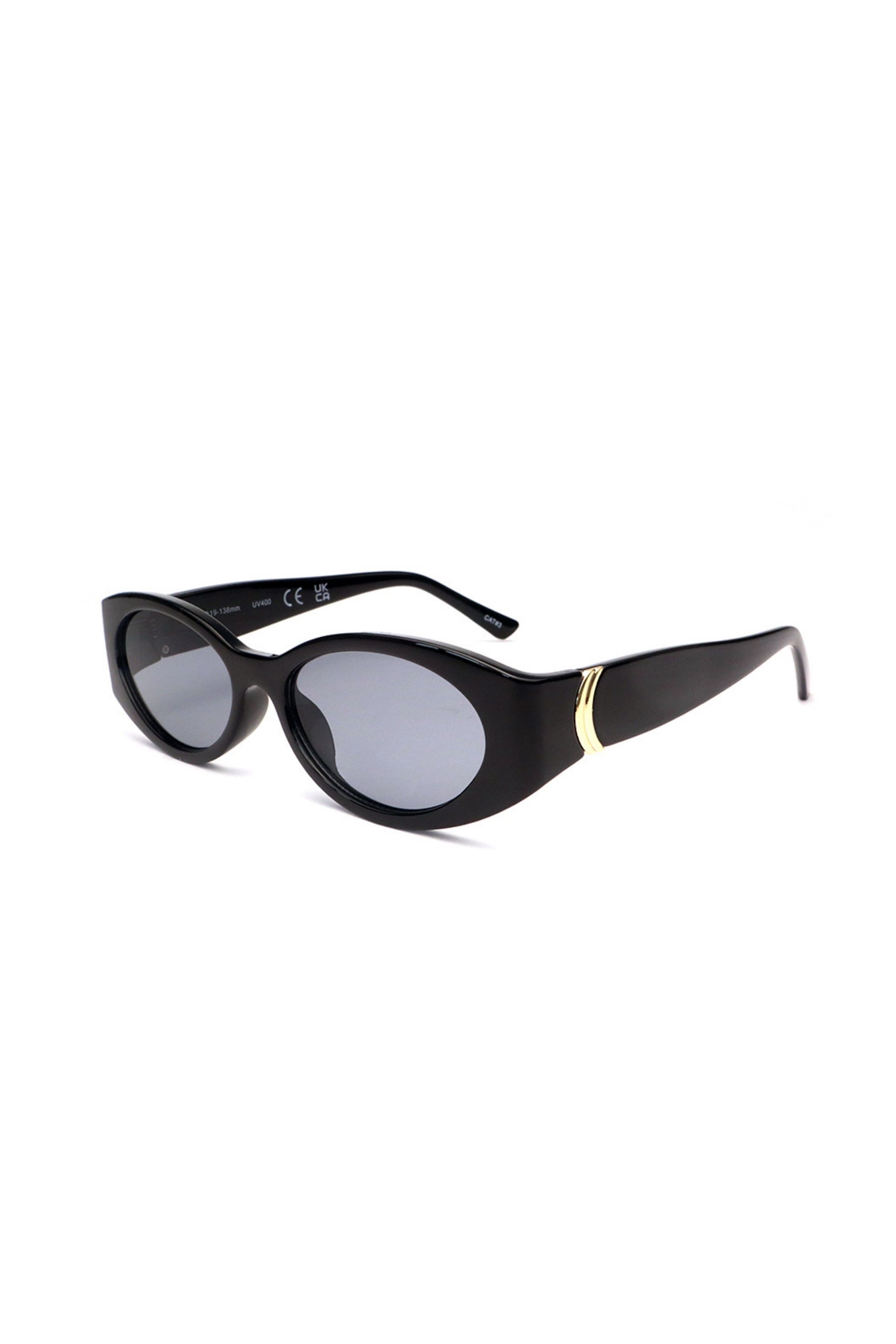 Stylish cat eye sunglasses with gold accents, offering UV and blue light protection.