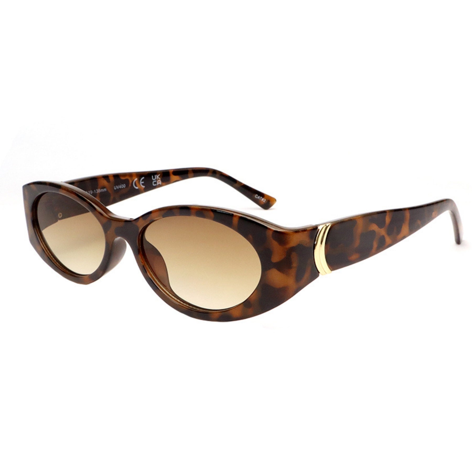 Cat eye sunglasses with gold detail featuring blue light and UV protection