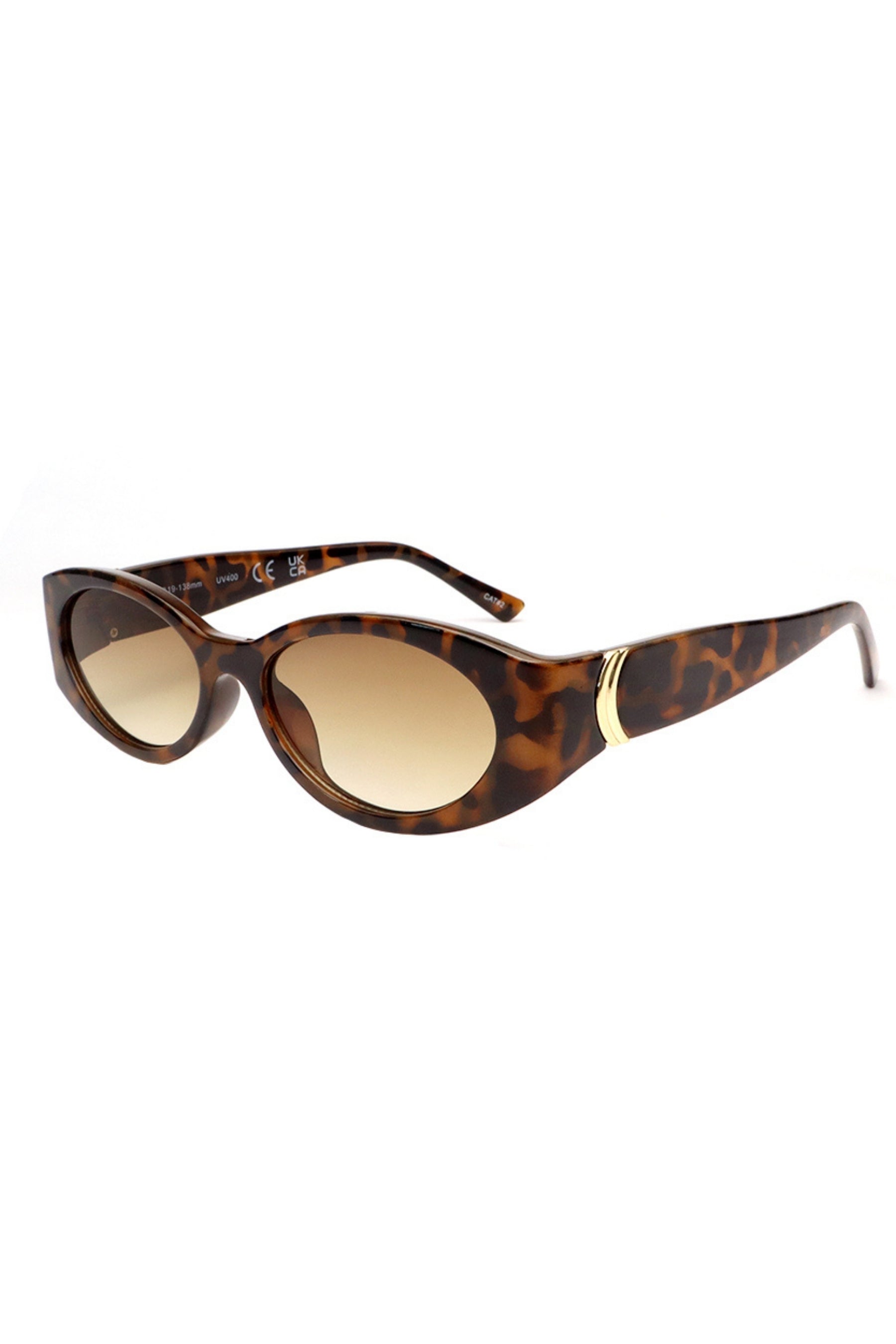 Cat eye sunglasses with gold detail featuring blue light and UV protection